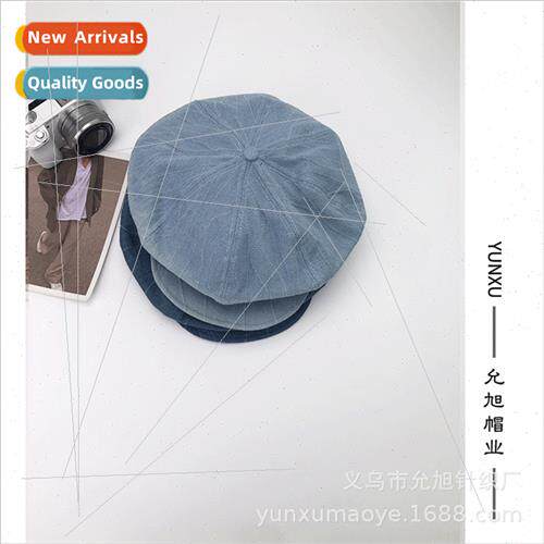 Vintage washed show face small clouds octagonal hat female s