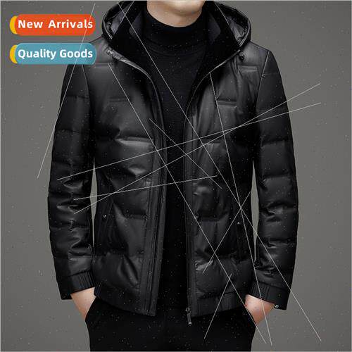 Leather jacket down jacket plus fat plus sheepskin men hoode