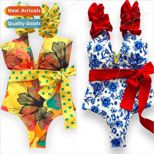2023 new suspenders bustier V-neck one-piece swimsu women sw