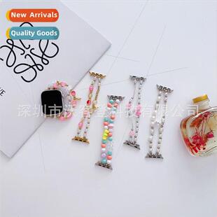适用apple watch double chain crystal beaded metal strap appl