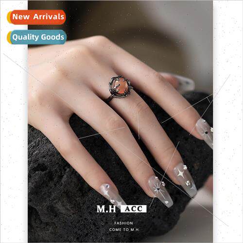 Cat eye stone ring dark tide cool hundred wh exquise niche o