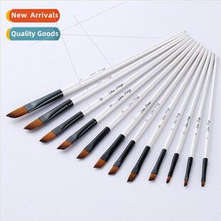 Stick Oblique Gouache Shell Brushe Hair Whe Nylon 12pcs Peak