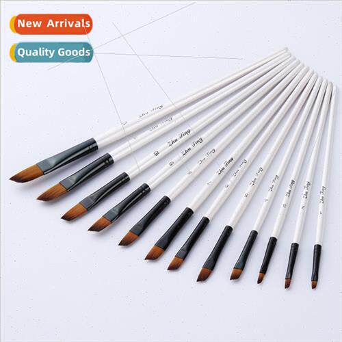 12pcs Shell Whe Stick Oblique Peak Nylon Hair Gouache Brushe