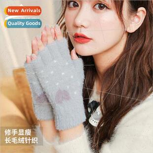 Gloves Womens Outdoor Knted Lock Plush Wrist Winter Korea