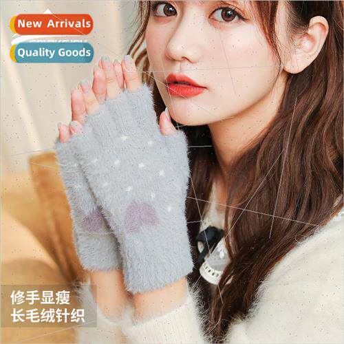 Winter Knted Plush Gloves Womens Korea Wrist Lock Outdoor Wa