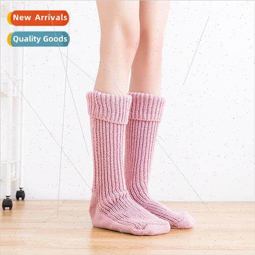 Europe new solid color turn over the edge of the mid-calf kn
