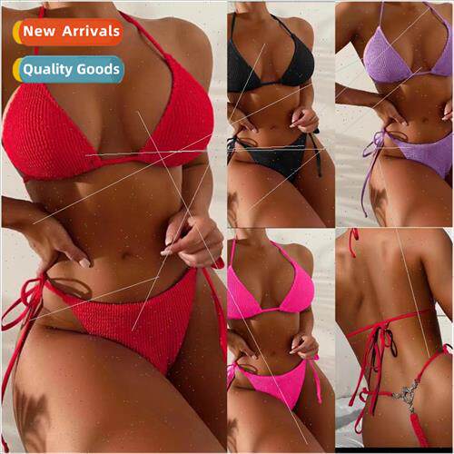 2023 New Europe Spl Bikini Pure Color Triangle Sexy Backless