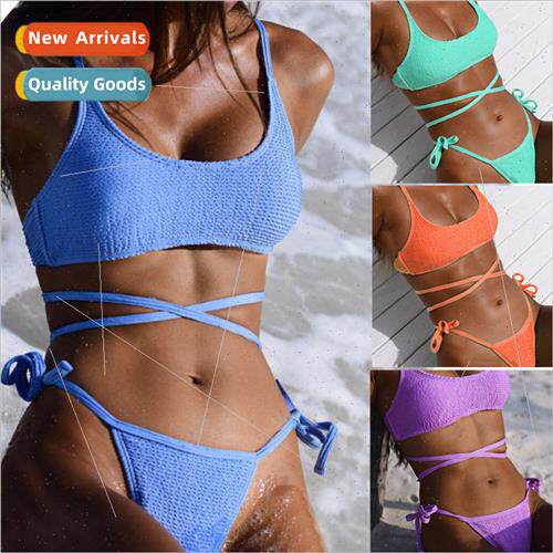 2022 Swimwear New Bikini  Wave Pattern Crossed Panty Tie Str