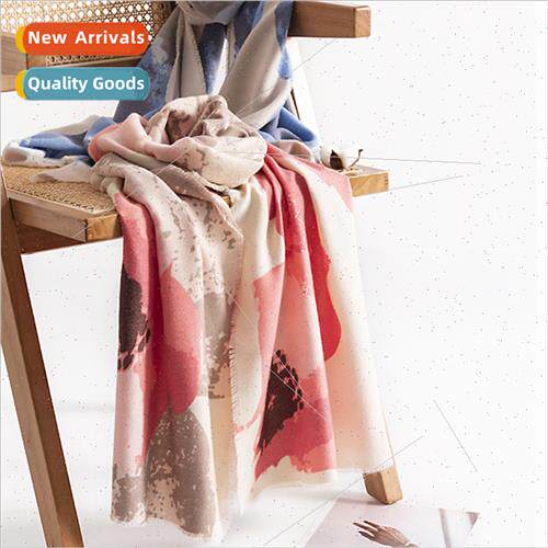 Printed faux cashmere scarf female high-class sense plant fl