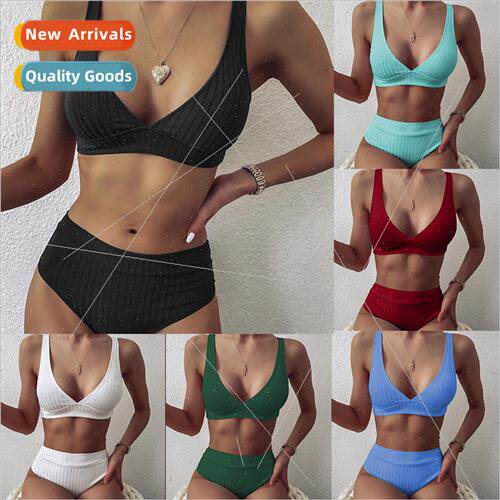 Europe2022 new v-neck p stripe bikini high waisted separates