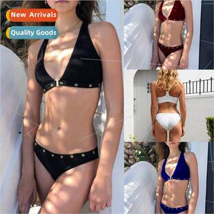 Eyelet Gold Button Bikini Beach New Swimsu i19C241 Europe
