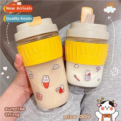 Double drinking glass water cup female wh straw cup ins cute