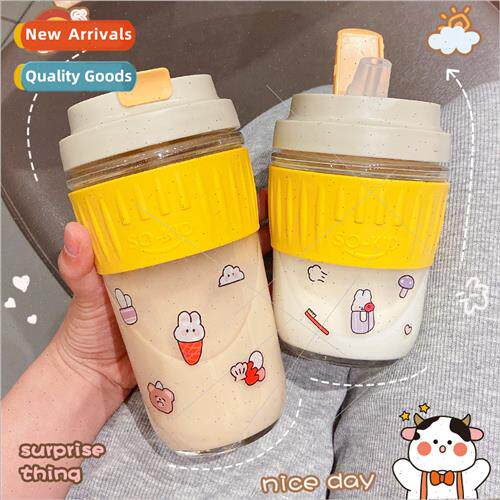 Double drinking glass water cup female wh straw cup ins cute