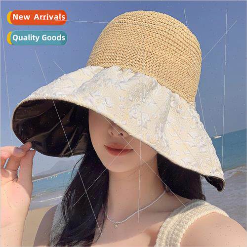 Korea  new summer hat female senior sense embossed black rub