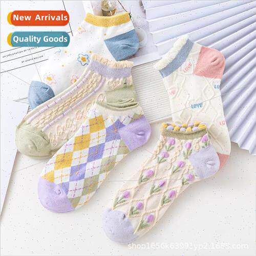 Tulip socks womens spring and summer new short socks sweat a