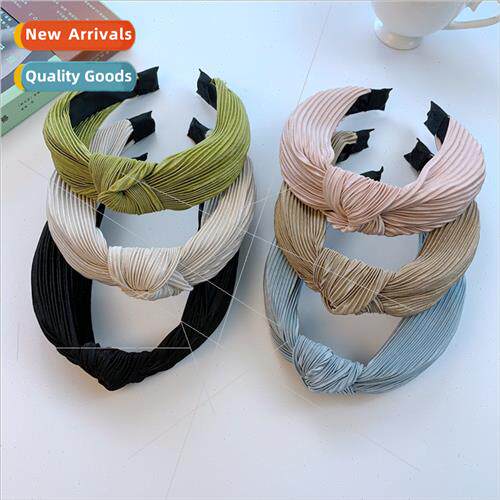 New solid colour pleated tie knot wide edge satin hair bands
