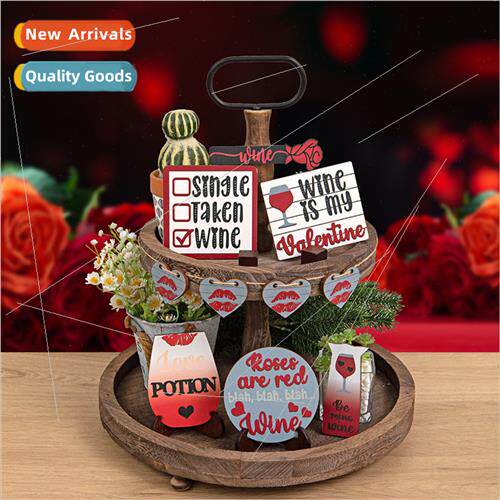 2024 Valentine Day Rose Wine Glasses Tiered Tray Decorations