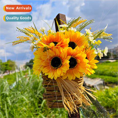 Thanksgiving Front Door Fall Wreath Sunflower Basket Harvest
