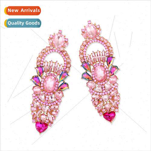 Exaggerated design long wh colorful diamond earrings retro t