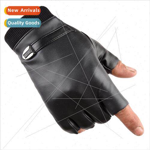 Autumn winter warm half-finger gloves imation leather -flann