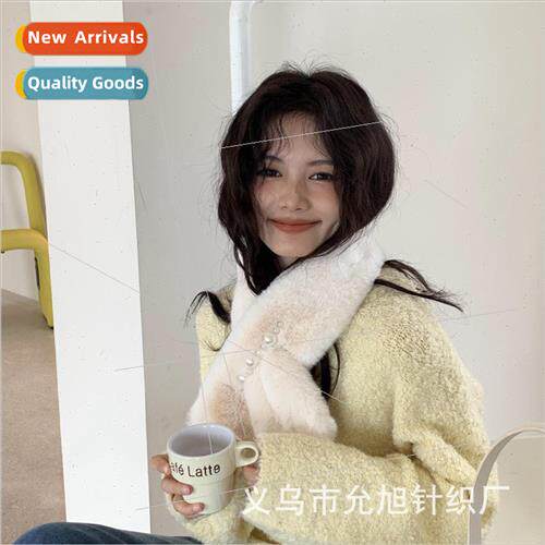 Gentle atmosphere sense pearl plush cross scarf female winte