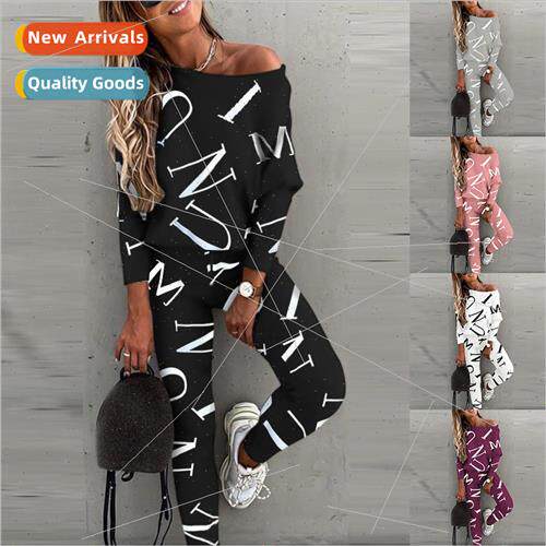 2021 Fall New Women Letter Printed Long Sleeve Long Pants Ca