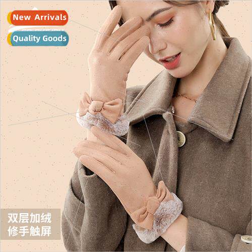 Gloves womens fall and winter padded and thickened warm touc
