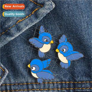 Enamel Blue Bird Corsage Cartoon Bird Alloy Oil Drip Brooch