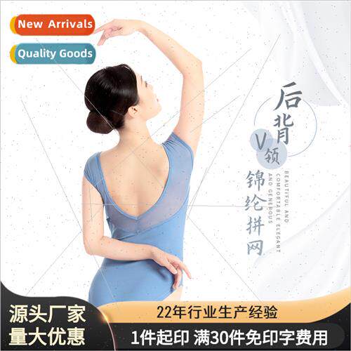 Adult ballet dancewear female back V-neck nylon mesh jumpsu