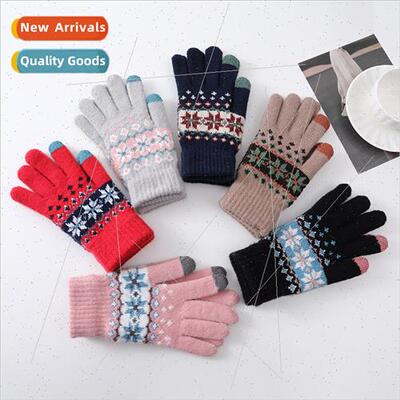 New jacquard knted gloves winter cycling cold warm gloves fe