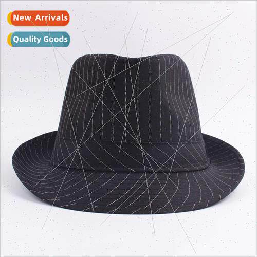 UK black whe striped cloth jazz cap spring fall bowler hat m