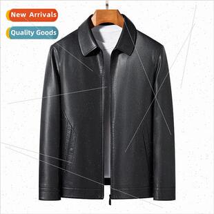 jacket middle versatile lapel simple leather men Men aged