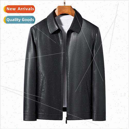 Men lapel leather jacket middle-aged men simple versatile ja