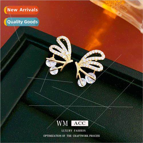 Plated zirconia hollow butterfly earrings fashion delicate e