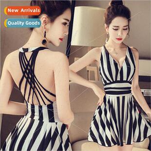 and one piece striped black whe bra Swimsu dress female