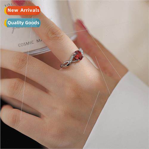 Europe nd minimalist a garnet red oval zirconia ring cross w
