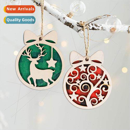 2023 new Christmas wooden small pendant round Christmas deco