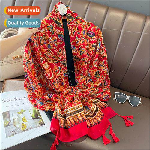 Summer light red floral ethnic 180 large long scarf female s