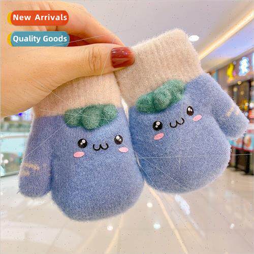Winter warm cold children gloves padded cute baby knted lany