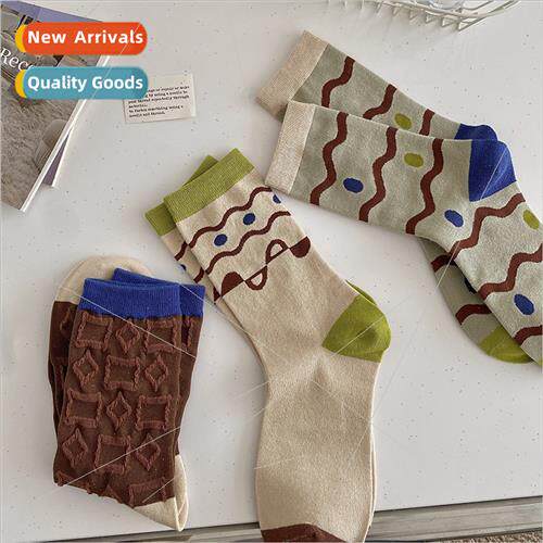 Socks fall winter  new women  mid-calf socks wave stripes ge