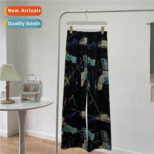 Summer Ice lk Wide Leg Pants Women Draped Drag Floor Flower