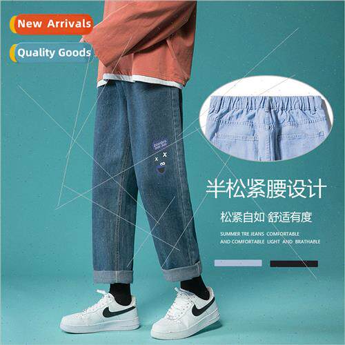 Jeans casual men spring summer elastic waist loose straight
