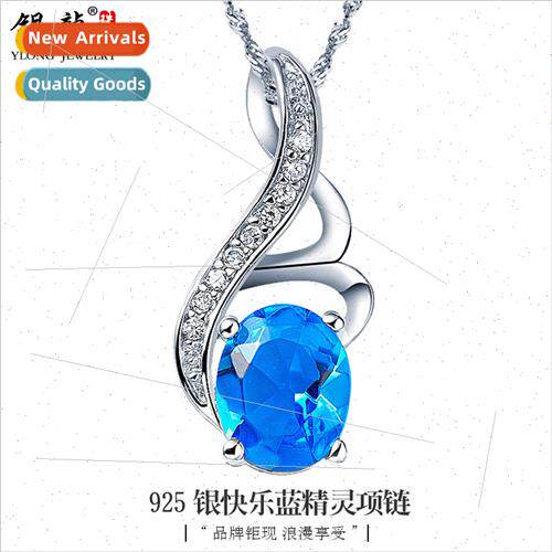 S925 silver necklace smurf crystal pendant ladies short coll