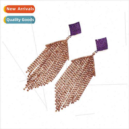 ZA design sense full diamond claw chain tassel earrings in f