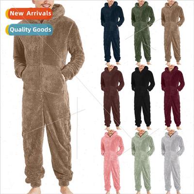 Men Couple Zipper Warm Plush Onesies Warm Pajamas