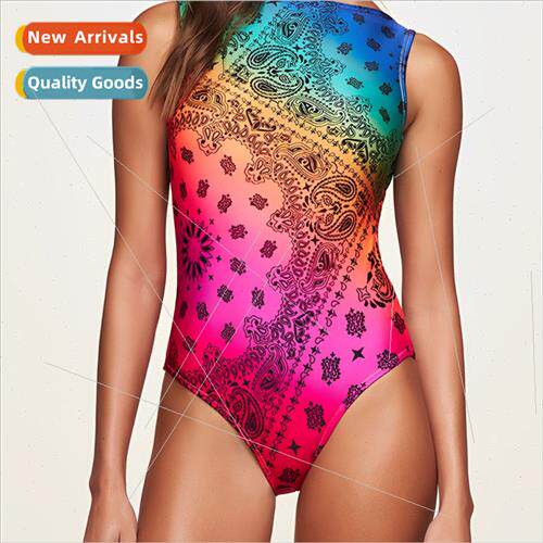 2024 New One-piece Posioning Printed Swimsu Rainbow Gradient