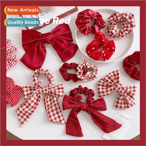 Charming chic cherry red series sweet bow clip hair rope lar