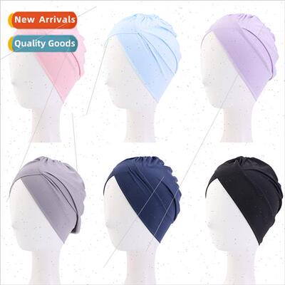 New solid color stch breathable swimming cap cross turban ca