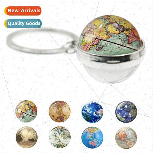 World Map Glass Ball Keychain Reversible Earth Map Time Gems