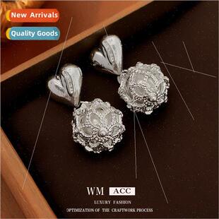hollow earrin lver heart earrings niche pearl needle flowers